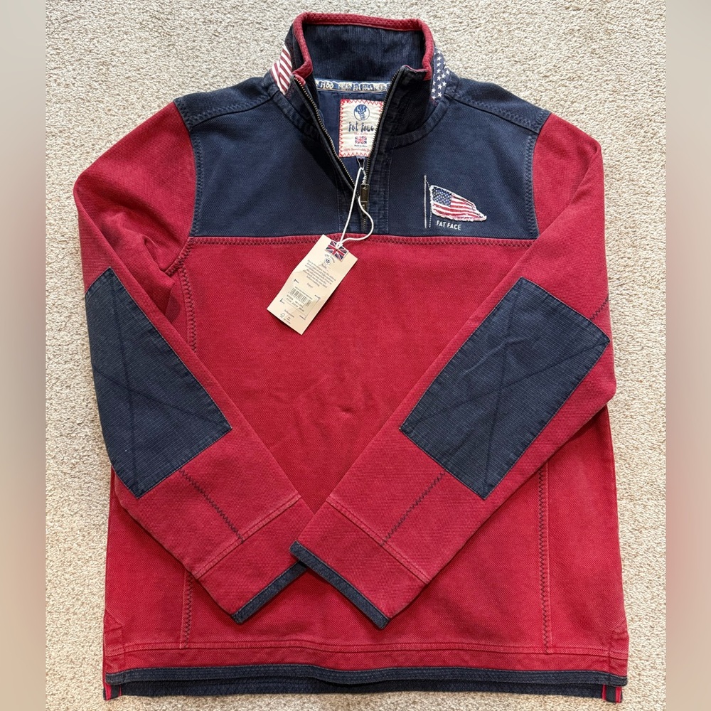 Fat Face Men's Red and Navy Zip Up Sweater “The Airlie”